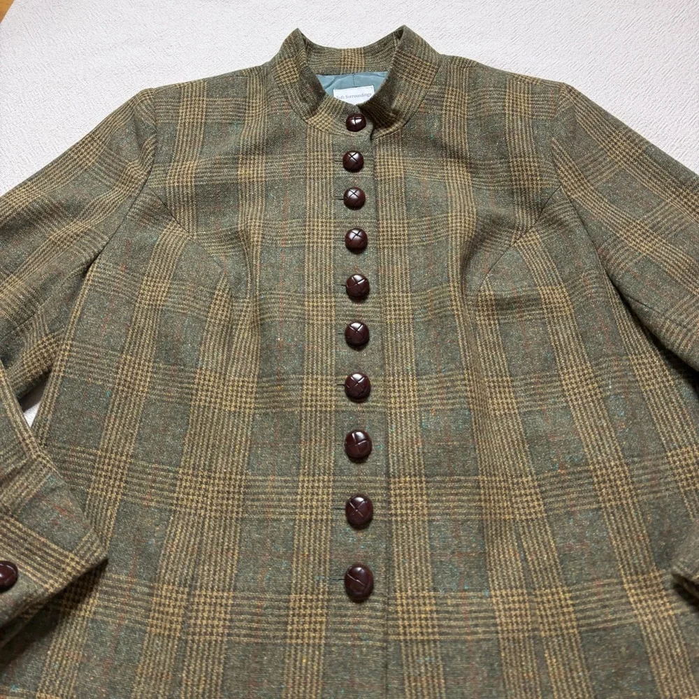Soft Surroundings Wool Olive Green Houndstooth Plaid Equestrian Blazer Jacket 1X - Picture 4 of 7